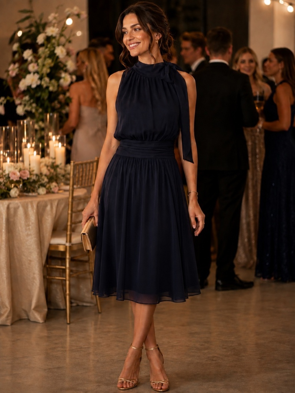 Banana Republic Silk Chiffon Halter Dress with Bow Collar